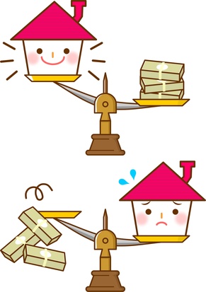 住宅ローンを組むにあたり、住宅と収入を天秤にかけている図